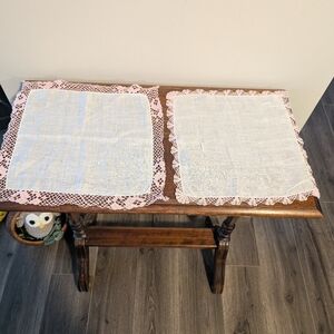 Elegant Pink and White Lace Doilies.  2. Hand Crocheted.